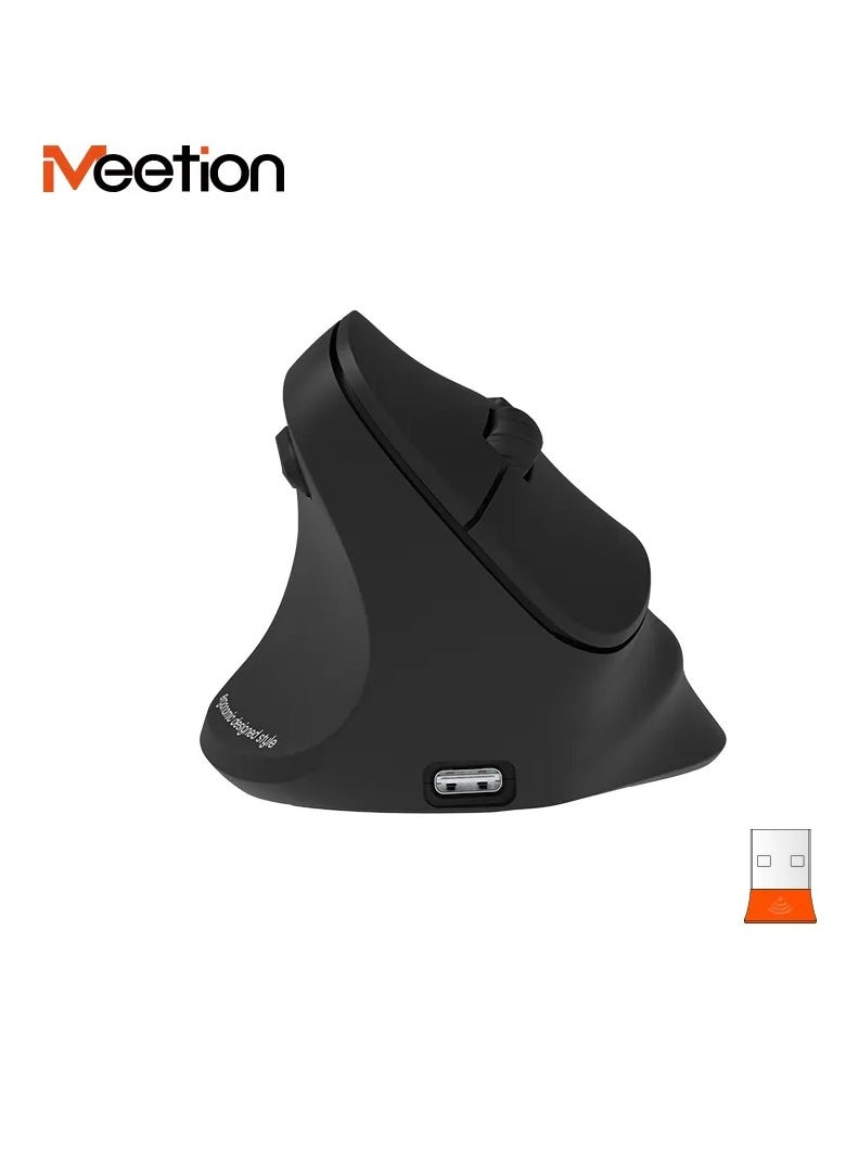 Meetion - Meetion Left-Handed Ergonomic Wireless Mouse BTM010L Ergonomic design for comfortable use RGB illumination for a dark atmosphere Rechargeable battery for continuous use (Black) - Image 1