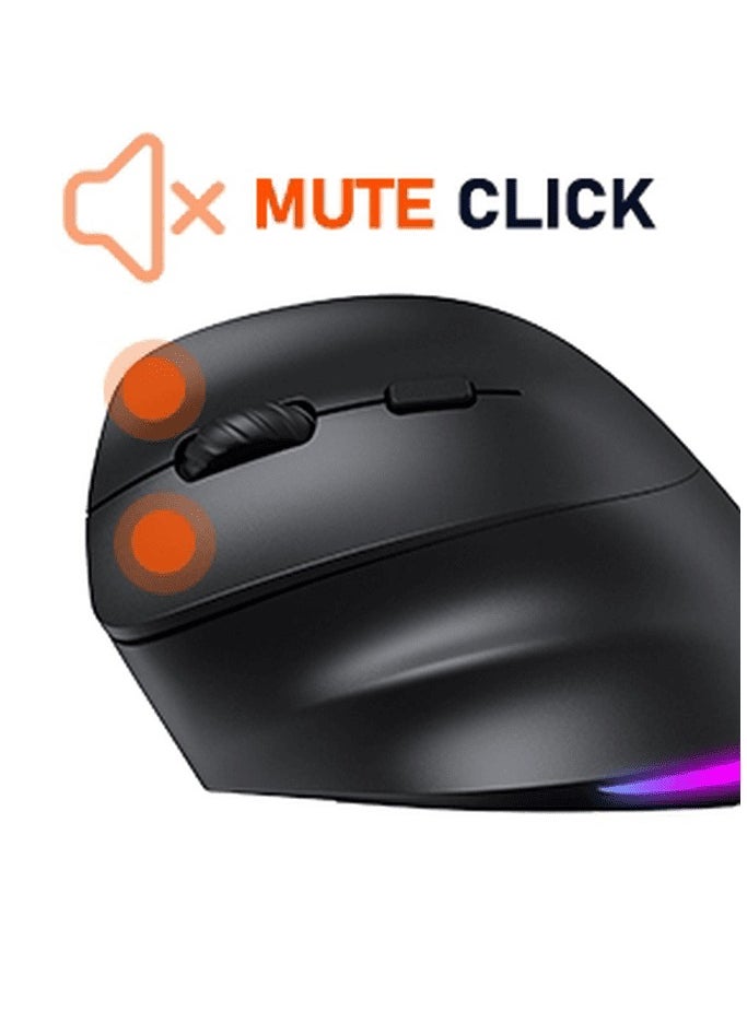 Meetion - Meetion Left-Handed Ergonomic Wireless Mouse BTM010L Ergonomic design for comfortable use RGB illumination for a dark atmosphere Rechargeable battery for continuous use (Black) - Image 1