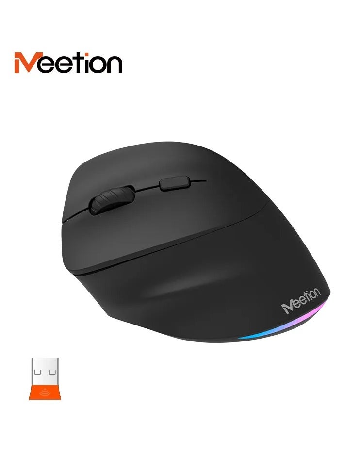 Meetion - Meetion Left-Handed Ergonomic Wireless Mouse BTM010L Ergonomic design for comfortable use RGB illumination for a dark atmosphere Rechargeable battery for continuous use (Black) - Image 1