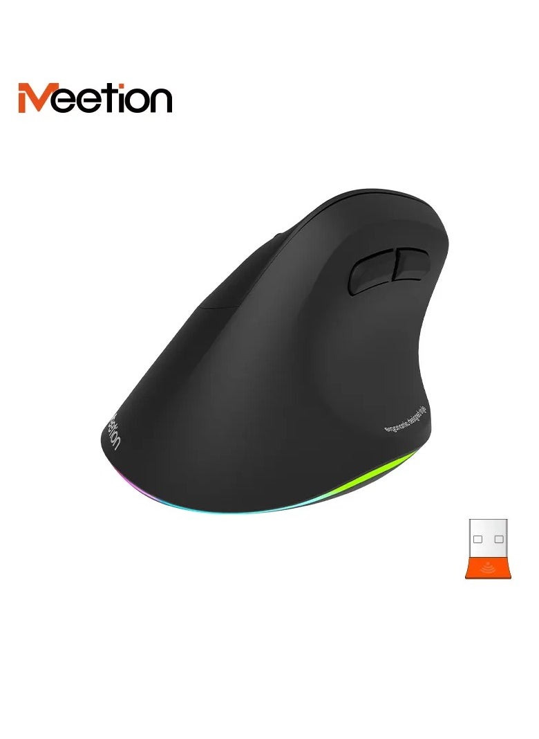 Meetion - Meetion Left-Handed Ergonomic Wireless Mouse BTM010L Ergonomic design for comfortable use RGB illumination for a dark atmosphere Rechargeable battery for continuous use (Black) - Image 1