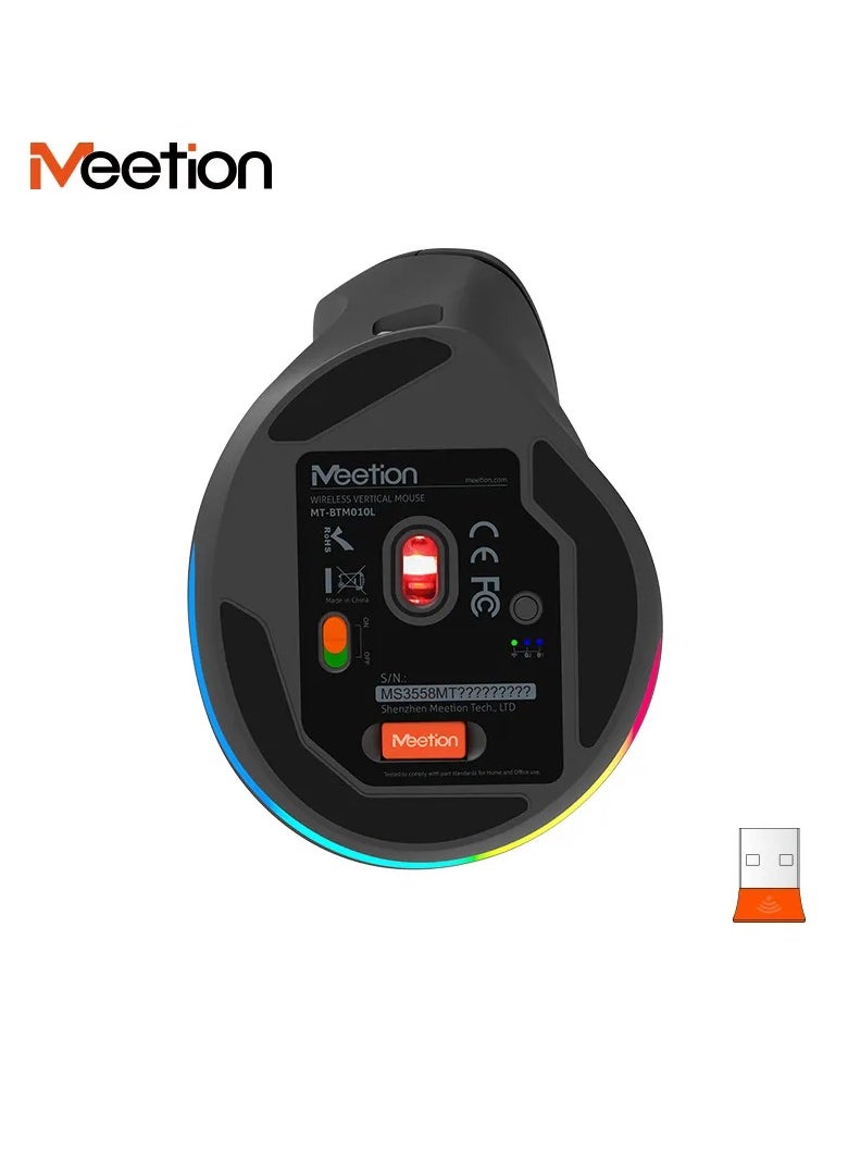 Meetion - Meetion Left-Handed Ergonomic Wireless Mouse BTM010L Ergonomic design for comfortable use RGB illumination for a dark atmosphere Rechargeable battery for continuous use (Black) - Image 1