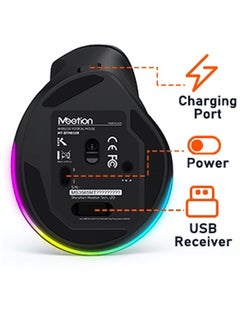 Meetion Meetion Left-Handed Ergonomic Wireless Mouse BTM010L Ergonomic design for comfortable use RGB illumination for a dark atmosphere Rechargeable battery for continuous use (Black)  - Image 3
