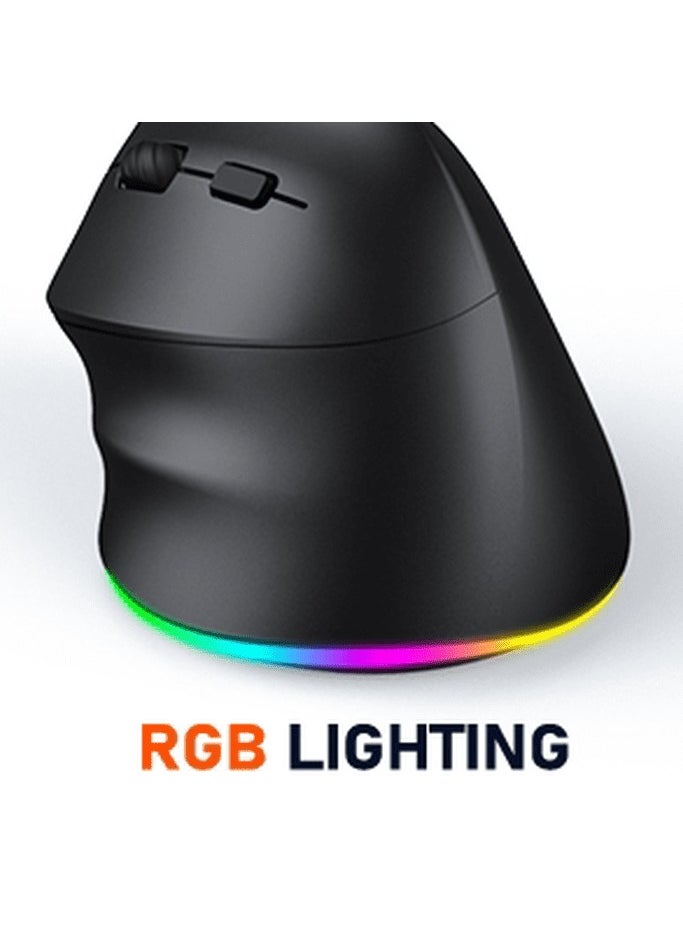 Meetion - Meetion Left-Handed Ergonomic Wireless Mouse BTM010L Ergonomic design for comfortable use RGB illumination for a dark atmosphere Rechargeable battery for continuous use (Black) - Image 1