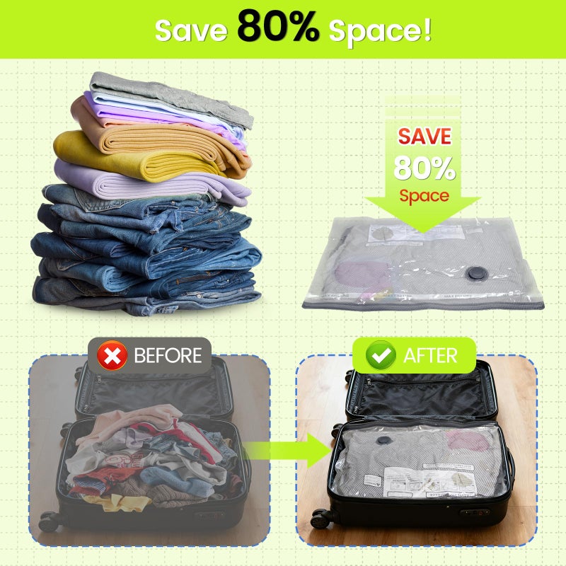 Oneyus (17PACK) Travel Vacuum Bags with USB Pump-Portable Vacuum Packing Seal for for Travel & Home, Vacuum Compression Packing Seal Bags for Clothes, Bedding & Seasonal Storage - Image 3