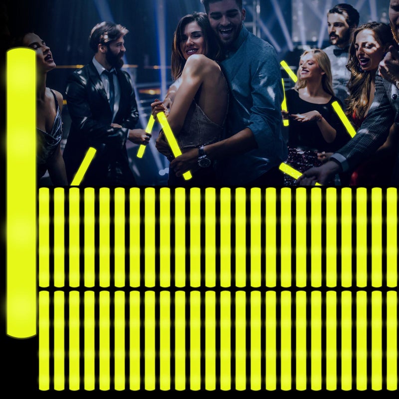 YOFOBU 48Pack LED Glow Foam Sticks BulkLight Up Glow Sticks with 3 Flashing ModesYellow Glow Wands Party PackGlow In The Dark Party Supplies for HalloweenThanksGiving DayChristmasBirthday - Image 3