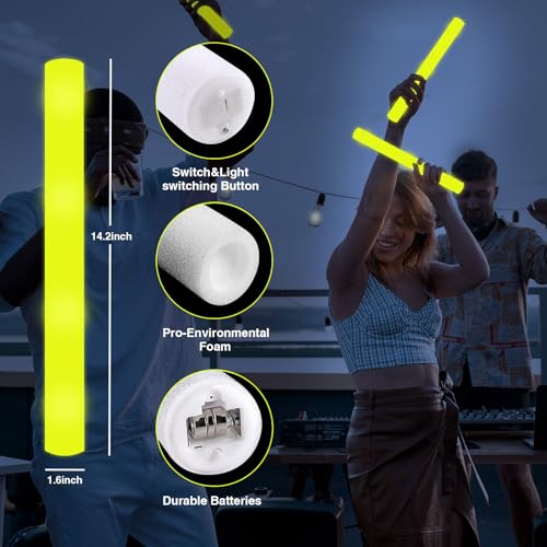 YOFOBU 48Pack LED Glow Foam Sticks BulkLight Up Glow Sticks with 3 Flashing ModesYellow Glow Wands Party PackGlow In The Dark Party Supplies for HalloweenThanksGiving DayChristmasBirthday - Image 5