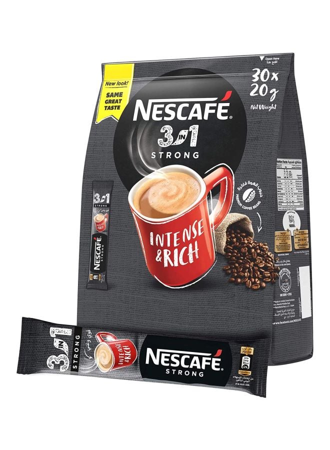 Nescafe 30 Sticks 3 In 1 Strong Intense Coffee 600grams - Image 1