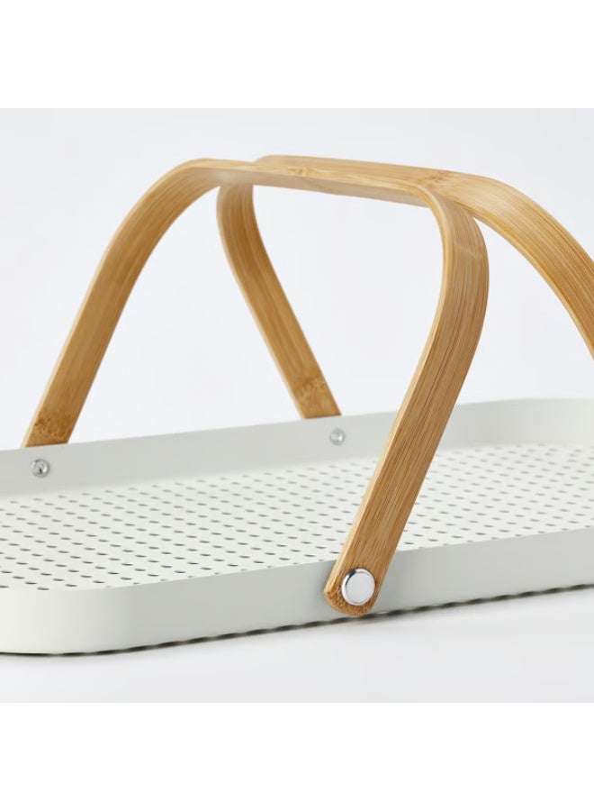 صينية مع حامل، خيزران/أبيض، 46×30 سم - Image 2