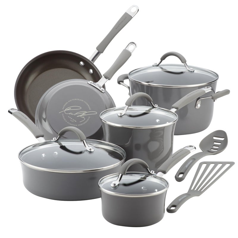 Rachael Ray Rachael Ray  16802 Rachael Ray Cucina Nonstick Cookware Pots and Pans Set 12 Piece Sea Salt Gray 