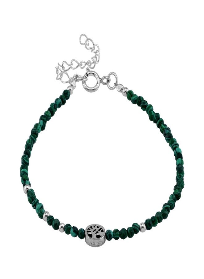 Silvershake 2MM Petite Natural Green Malachite Gemstone Bead 925 Sterling Silver Tree of Life Casual Minimalist 6.5 to 7.5 Inch Adjustable Bracelet Jewelry for Women or Teens - Image 1