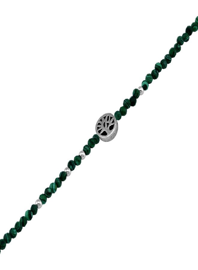 Silvershake 2MM Petite Natural Green Malachite Gemstone Bead 925 Sterling Silver Tree of Life Casual Minimalist 6.5 to 7.5 Inch Adjustable Bracelet Jewelry for Women or Teens - Image 2
