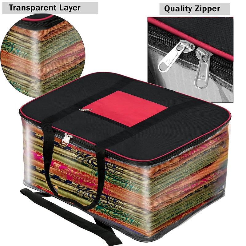 NISUN 2 Pack Moisture Proof Big Nylon Transparent Underbed Storage BagStationery PaperBlanketsClothes Storage Bag BlackRed 57x47x26 cm Rectangular - Image 4