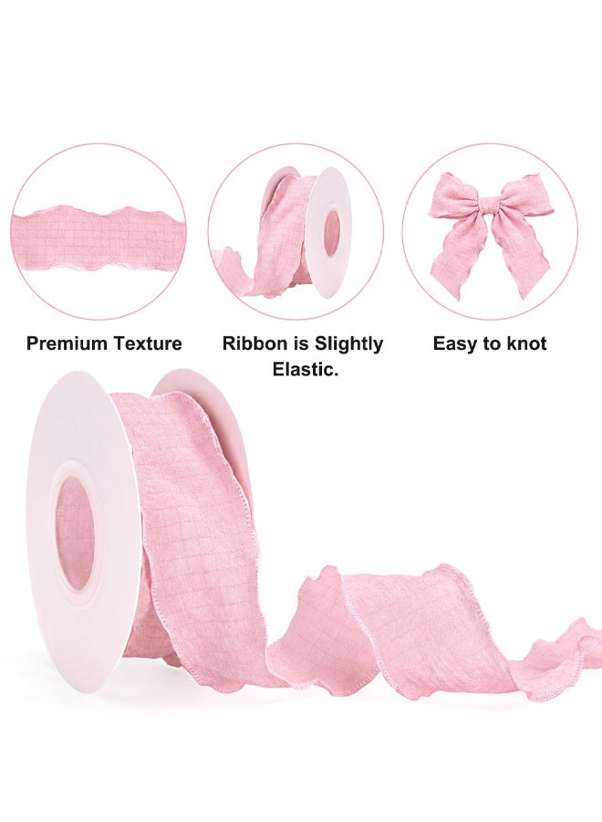 40mm Dusty Pink Wrinkled Chiffon Ribbon, 10 Yards Wavy Edge Trimming Ribbon for Crafting, Bouquet, Gift Wrapping, Wedding Decoration - Image 3