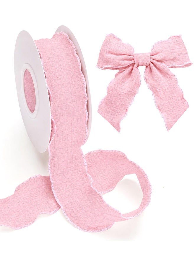 40mm Dusty Pink Wrinkled Chiffon Ribbon, 10 Yards Wavy Edge Trimming Ribbon for Crafting, Bouquet, Gift Wrapping, Wedding Decoration - Image 1
