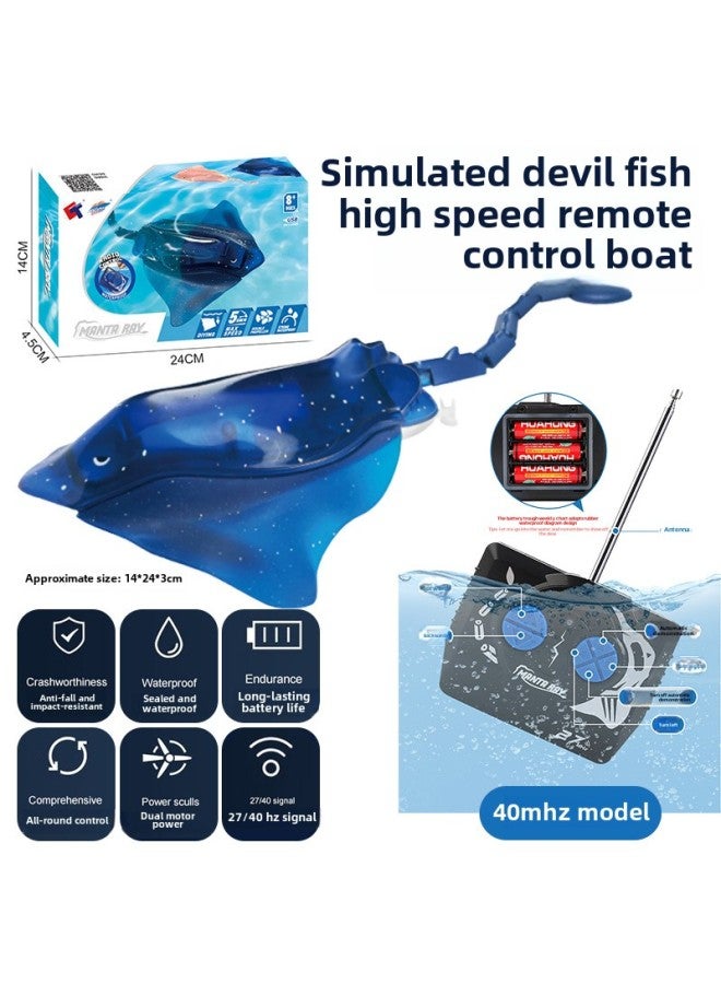 Genuine High-speed Remote Control Boat Simulation Devil Fish Children Diving Whale Electric Submarine Speedboat Boy Toy-Color:Blue  Simulation Devil Fish High-speed Remote Control Boat  - Image 1