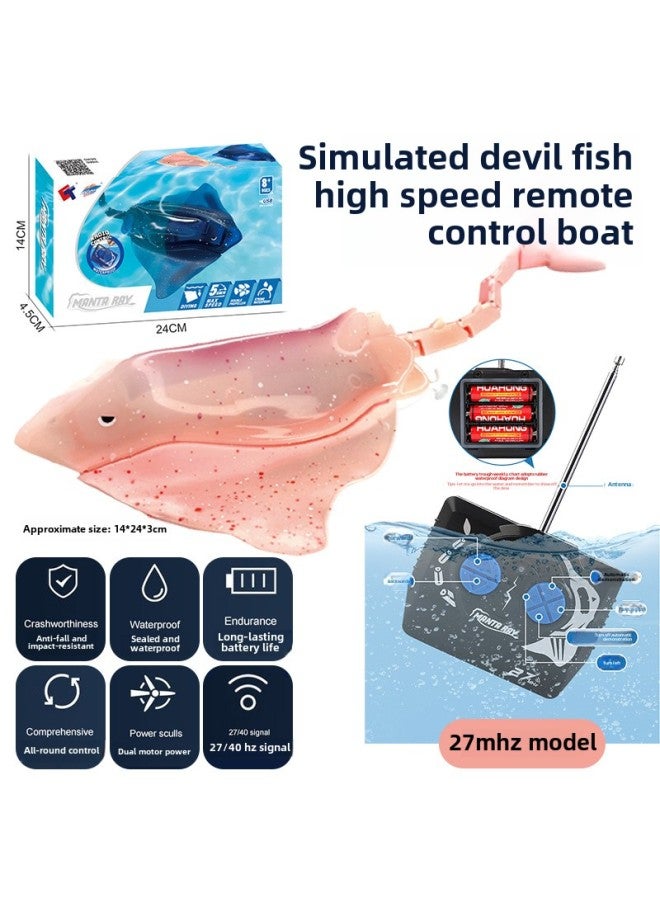 Genuine High-speed Remote Control Boat Simulation Devil Fish Children Diving Whale Electric Submarine Speedboat Boy Toy-Color:Blue  Simulation Devil Fish High-speed Remote Control Boat  - Image 4