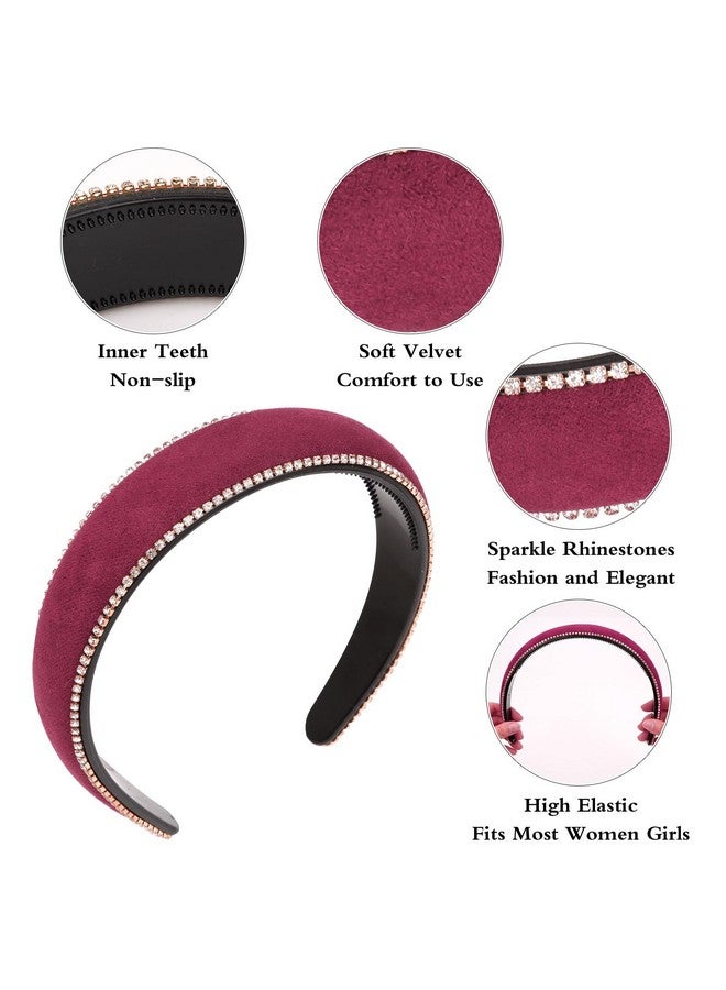 Amariver Red Velvet Headbands For Women Sparkle Rhinestone Hair Band Padded Head Bands Fashion Crystal Hairband Soft Headband Stylish Hair Accessories For Women Girls - Image 2