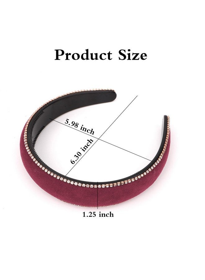 Amariver Red Velvet Headbands For Women Sparkle Rhinestone Hair Band Padded Head Bands Fashion Crystal Hairband Soft Headband Stylish Hair Accessories For Women Girls - Image 3