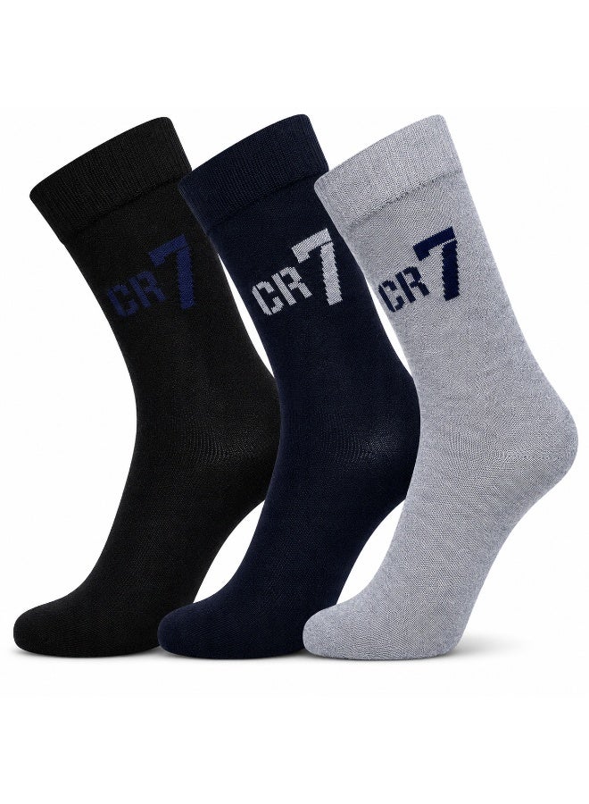 CR7 Kids Socks 3-Pack, Cotton Blend Crew Socks, Black, Navy & Grey, 70% Cotton, 29% Polyester, 1% Elastane - Image 1