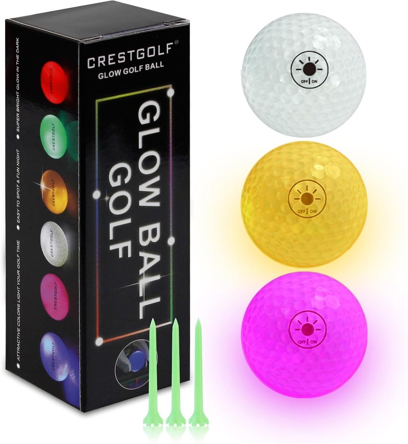 Glow in The Dark Golf Balls with Glow Tees, Super Bright Light Up LED or Light Activated Balls with 12-Minute Reset Timer, Fun Gift for Men and Women, Backyard Putting Greens