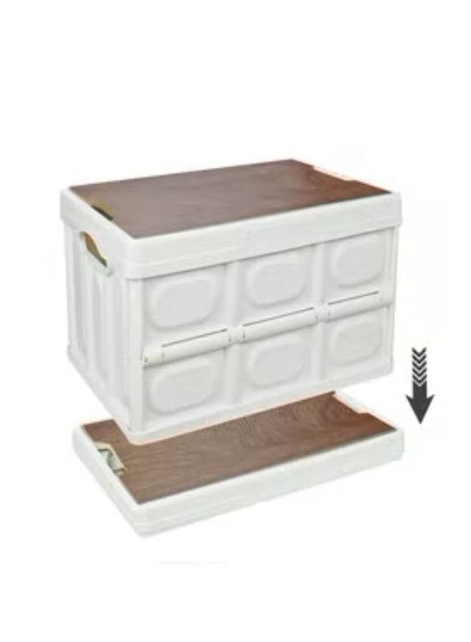 Generic 56L Outdoor Camping Storage Box,Foldable Portable Camping Organizer Box Car Trunk, Wood Cover Suitable for Outdoor Camping Fishing Travel Picnic Home Organizer - Image 1
