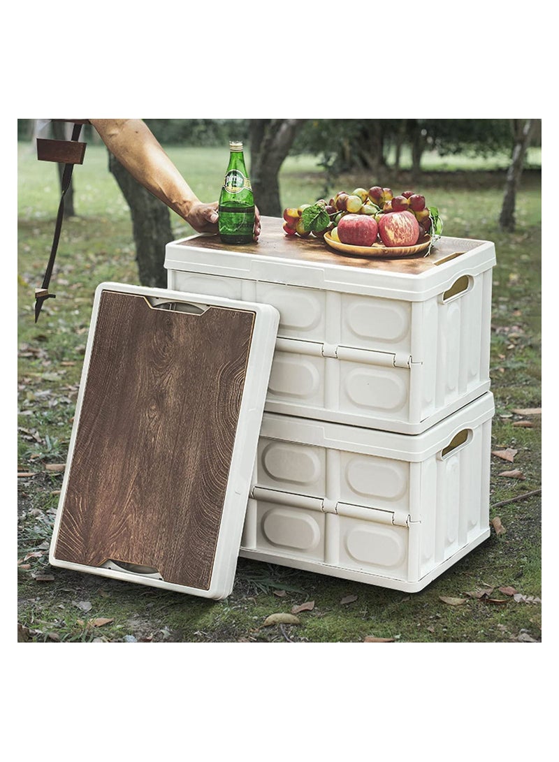 Generic 56L Outdoor Camping Storage Box,Foldable Portable Camping Organizer Box Car Trunk, Wood Cover Suitable for Outdoor Camping Fishing Travel Picnic Home Organizer - Image 2