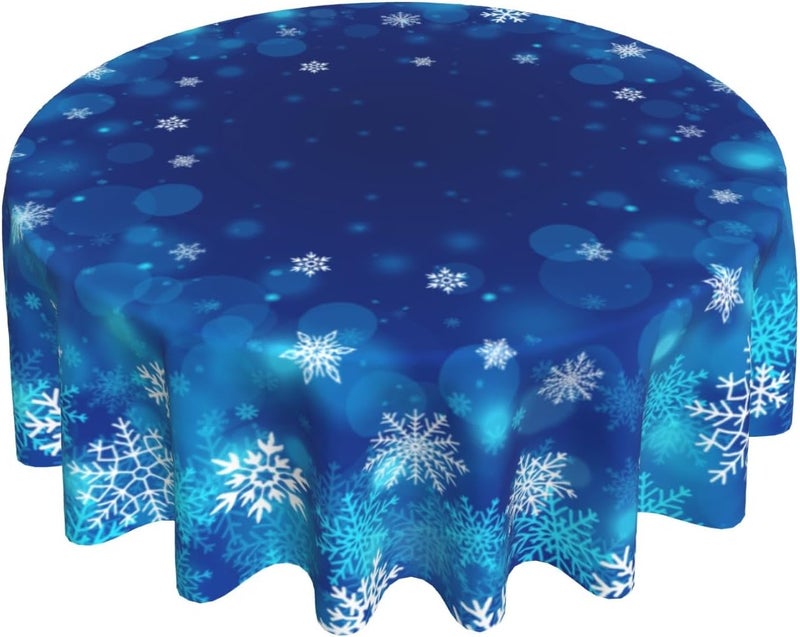 Giwawa Winter Snowflakes Round Tablecloth Christmas Blue White Snow Table Cloth 60 Inch for Kitchen Dining Decor Xmas Polyester Fabric NonSlip Table Cover for Holiday New Year - Image 1