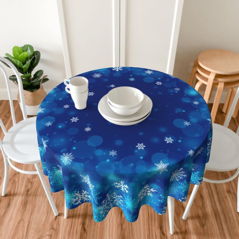 Giwawa Winter Snowflakes Round Tablecloth Christmas Blue White Snow Table Cloth 60 Inch for Kitchen Dining Decor Xmas Polyester Fabric NonSlip Table Cover for Holiday New Year - Image 2