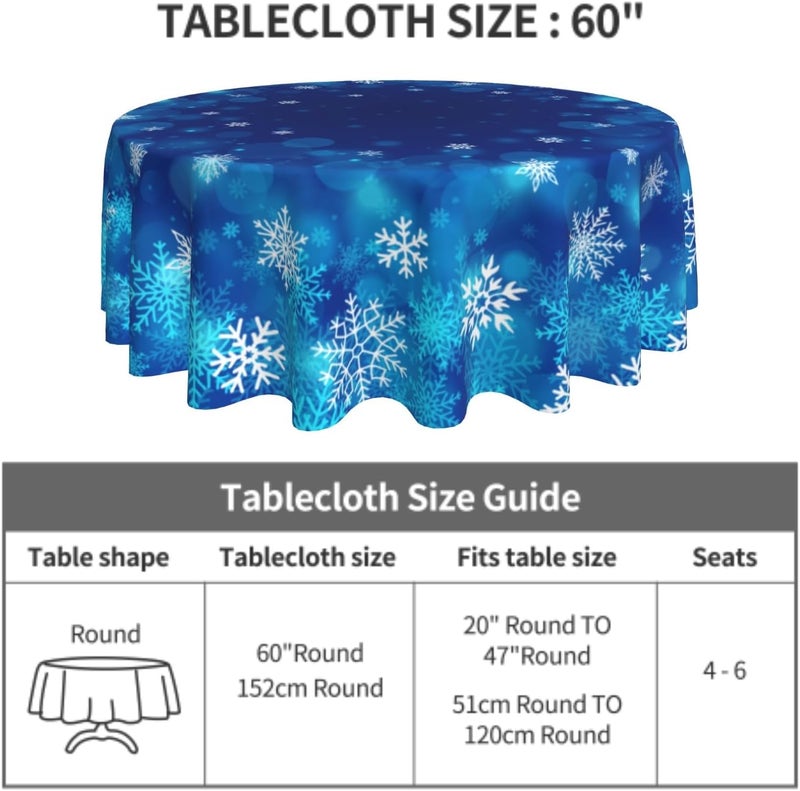 Giwawa Winter Snowflakes Round Tablecloth Christmas Blue White Snow Table Cloth 60 Inch for Kitchen Dining Decor Xmas Polyester Fabric NonSlip Table Cover for Holiday New Year - Image 3