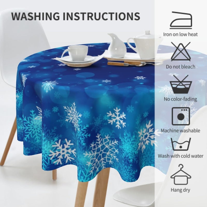 Giwawa Winter Snowflakes Round Tablecloth Christmas Blue White Snow Table Cloth 60 Inch for Kitchen Dining Decor Xmas Polyester Fabric NonSlip Table Cover for Holiday New Year - Image 4
