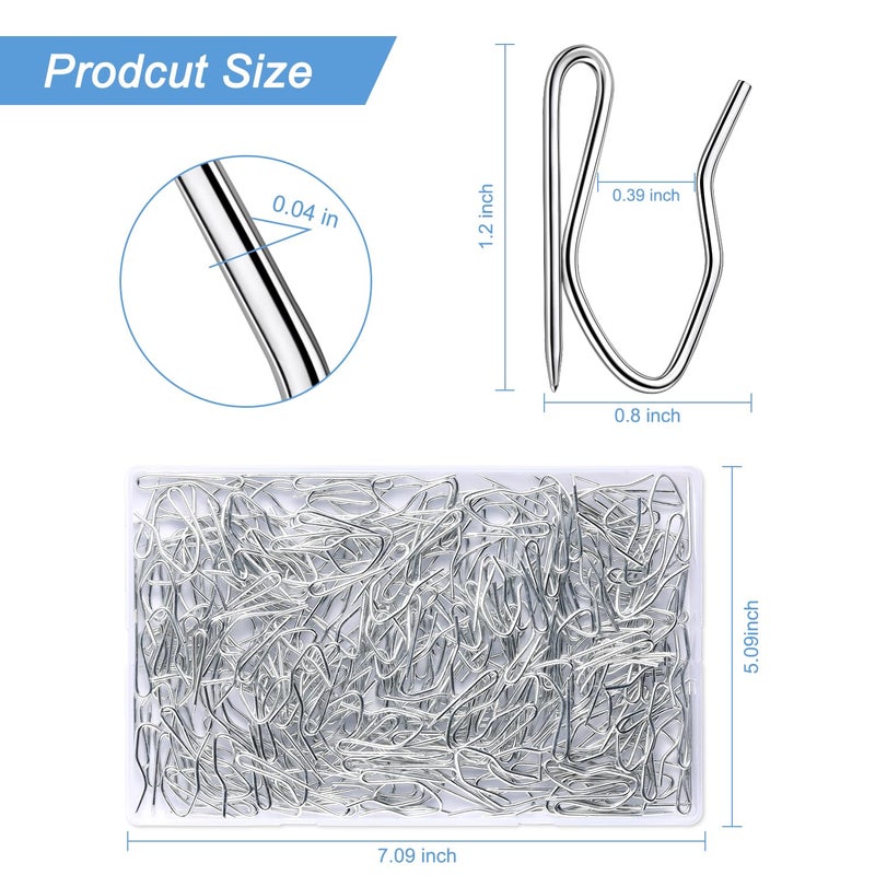 Sopito Metal Curtain Hooks, 200pcs Drapery Pins Stainless Steel Pin-on Hooks for Window Shower Door Curtain, Silver White - Image 2