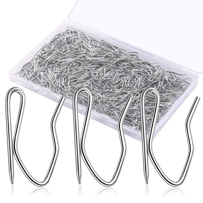 Sopito Metal Curtain Hooks, 200pcs Drapery Pins Stainless Steel Pin-on Hooks for Window Shower Door Curtain, Silver White - Image 1