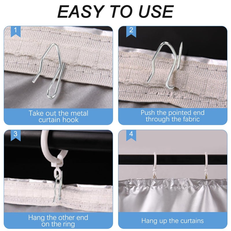 Sopito Metal Curtain Hooks, 200pcs Drapery Pins Stainless Steel Pin-on Hooks for Window Shower Door Curtain, Silver White - Image 3