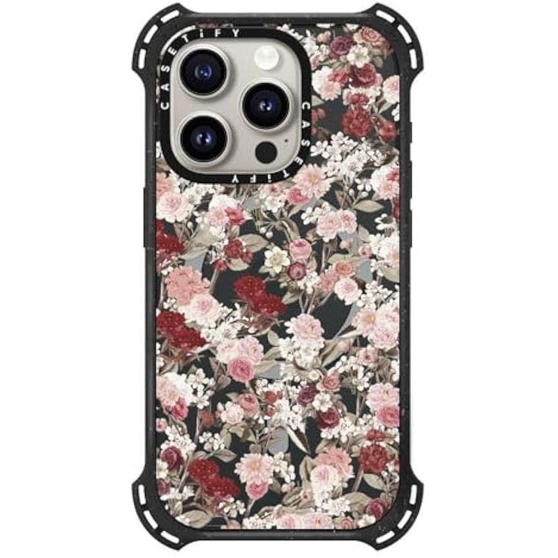 Casetify Bounce iPhone 15 Pro Case 【6X Military Grade Drop Tested / 21.3ft Drop Protection/Compatible with Magsafe】 - Vintage Flower Monday - Triple Black - Image 1