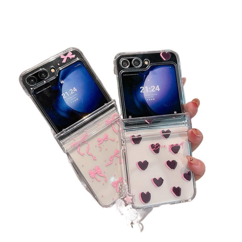 Protective Case | Cover for Samsung Galaxy Z Flip 6 | Bow Design | Heart Pattern | Brown - Image 2