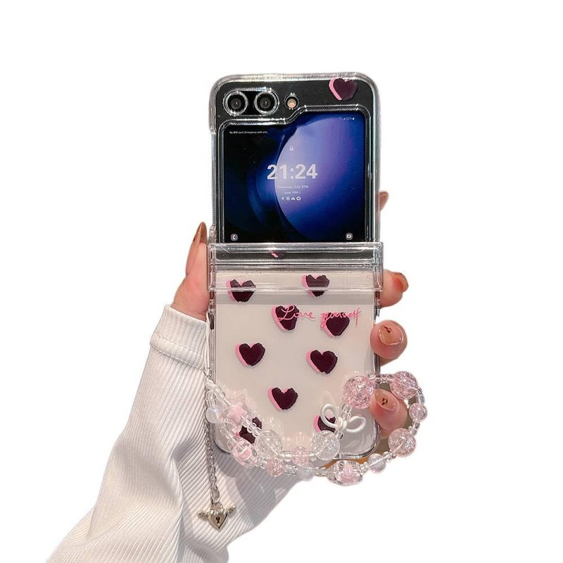 Protective Case | Cover for Samsung Galaxy Z Flip 6 | Bow Design | Heart Pattern | Brown - Image 1