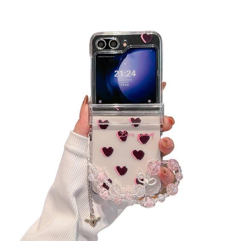 Protective Case | Cover for Samsung Galaxy Z Flip 6 | Bow Design | Heart Pattern | Brown - Image 4
