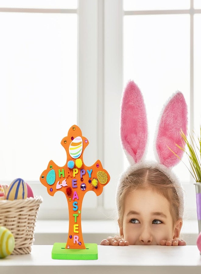 Winlyn 18 Sets Easter Cross Decorations Craft Kits Assorted Cross Foam Cutouts Egg Bunny Chick Foam Stickers Pom-poms for Kids Classroom Sunday School VBS Activity Art Project - Image 5