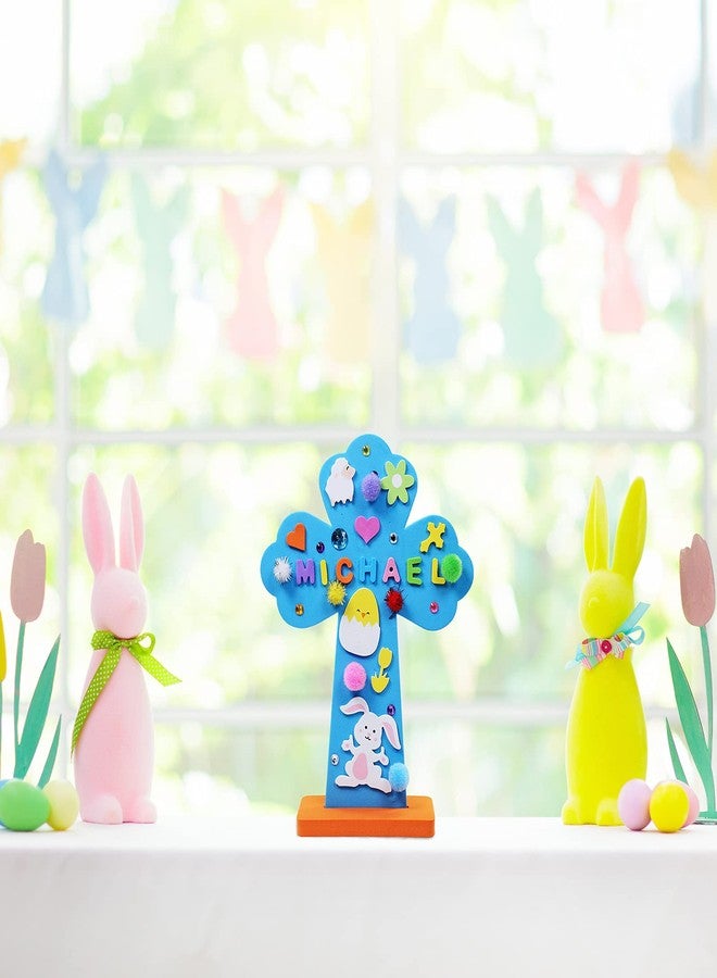 Winlyn 18 Sets Easter Cross Decorations Craft Kits Assorted Cross Foam Cutouts Egg Bunny Chick Foam Stickers Pom-poms for Kids Classroom Sunday School VBS Activity Art Project - Image 4