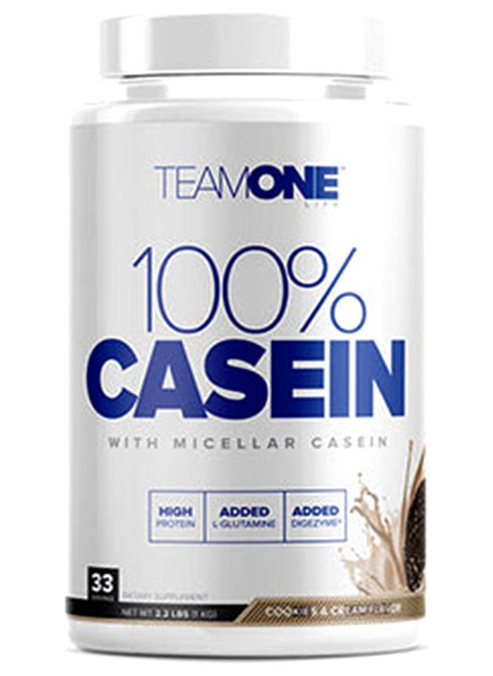 Team One - 100% Casein High Protein With Micellar Casein Cookies and Cream Flavour 1 kg - Image 1