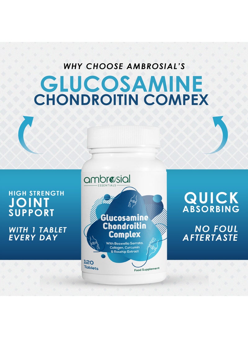 Ambrosial Glucosamine Chondroitin Joint Care Supplements for High Mobility & Flexibility | High Strength Glucosamine Chondroitin with Curcumin, Collagen, Boswellia & Rosehip Extracts | 120 Tablets - Image 3