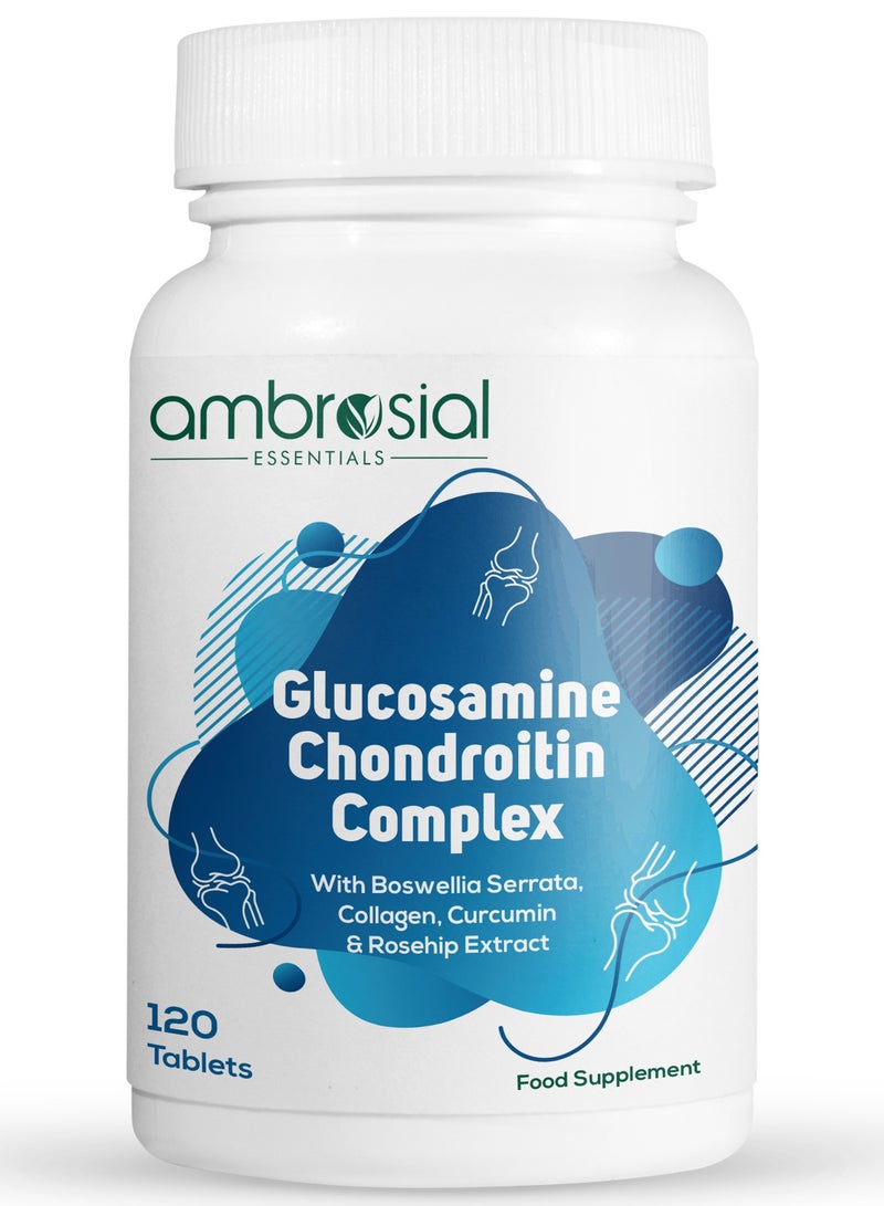 Ambrosial Glucosamine Chondroitin Joint Care Supplements for High Mobility & Flexibility | High Strength Glucosamine Chondroitin with Curcumin, Collagen, Boswellia & Rosehip Extracts | 120 Tablets - Image 1
