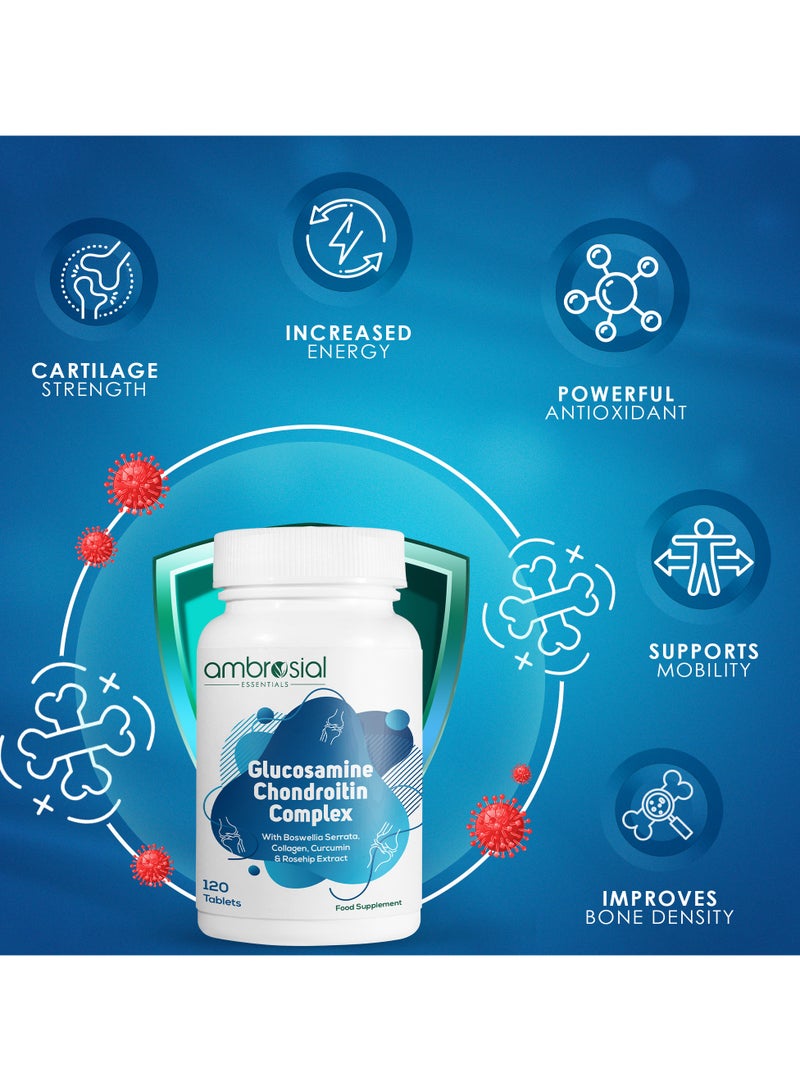 Ambrosial Glucosamine Chondroitin Joint Care Supplements for High Mobility & Flexibility | High Strength Glucosamine Chondroitin with Curcumin, Collagen, Boswellia & Rosehip Extracts | 120 Tablets - Image 2
