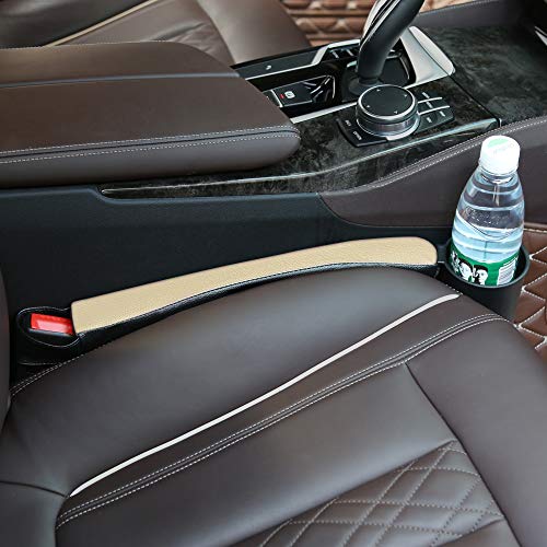 Supin 2 Prices Car Seat Gap Filler Pad PU Leather Console Side Pocket Organizer and one Cup for Cellphone Wallet Coin Key (Black+Beige) - Image 3