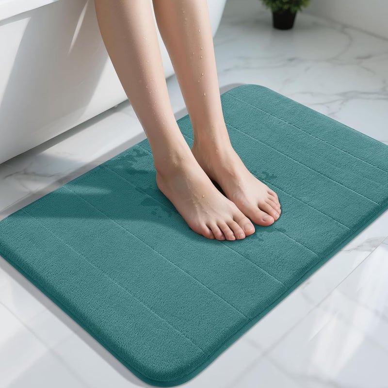 Yimobra Teal Bath Mat 31.5x20 Inch, Super Soft Absorbent Memory Foam Bathroom Rug Non Slip, Quick Dry, Machine Washable Floor Carpet for Tub Shower, Home Decor Accessories - Image 1