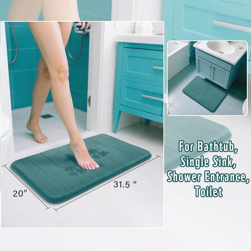 Yimobra Teal Bath Mat 31.5x20 Inch, Super Soft Absorbent Memory Foam Bathroom Rug Non Slip, Quick Dry, Machine Washable Floor Carpet for Tub Shower, Home Decor Accessories - Image 2