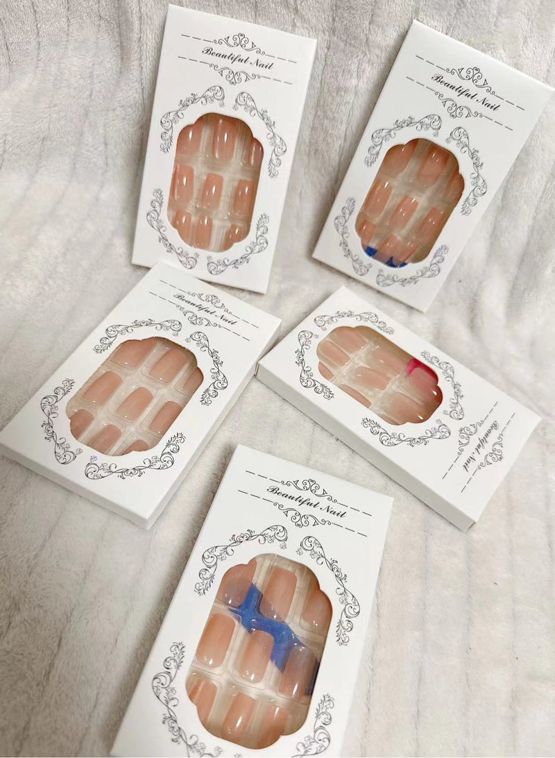 French Tip Press On Nails - Package Soft Gel French Fake Nails Short, Salon-quality Press On Nails, Seamless Glue-on Nails for Woman Nail Art Manicure