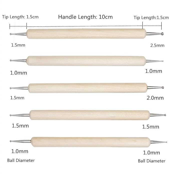 Samvardhan 5Pcs Wooden Embossing Stylus Dotting Tool Kit with Metal Modelling Ball Pen for Mandala Art, Clay Pottery Ceramic, Nail Art, Ornaments DIY Craft Supplies in Different Sizes (Brown) - Image 1