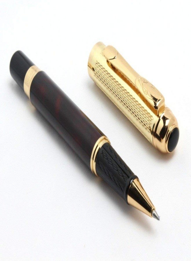 Abaj Dikawen Luxury Rollerball Pen Marron Marble Body Gold Mesh Cap Elegant Gift Pen - Image 1