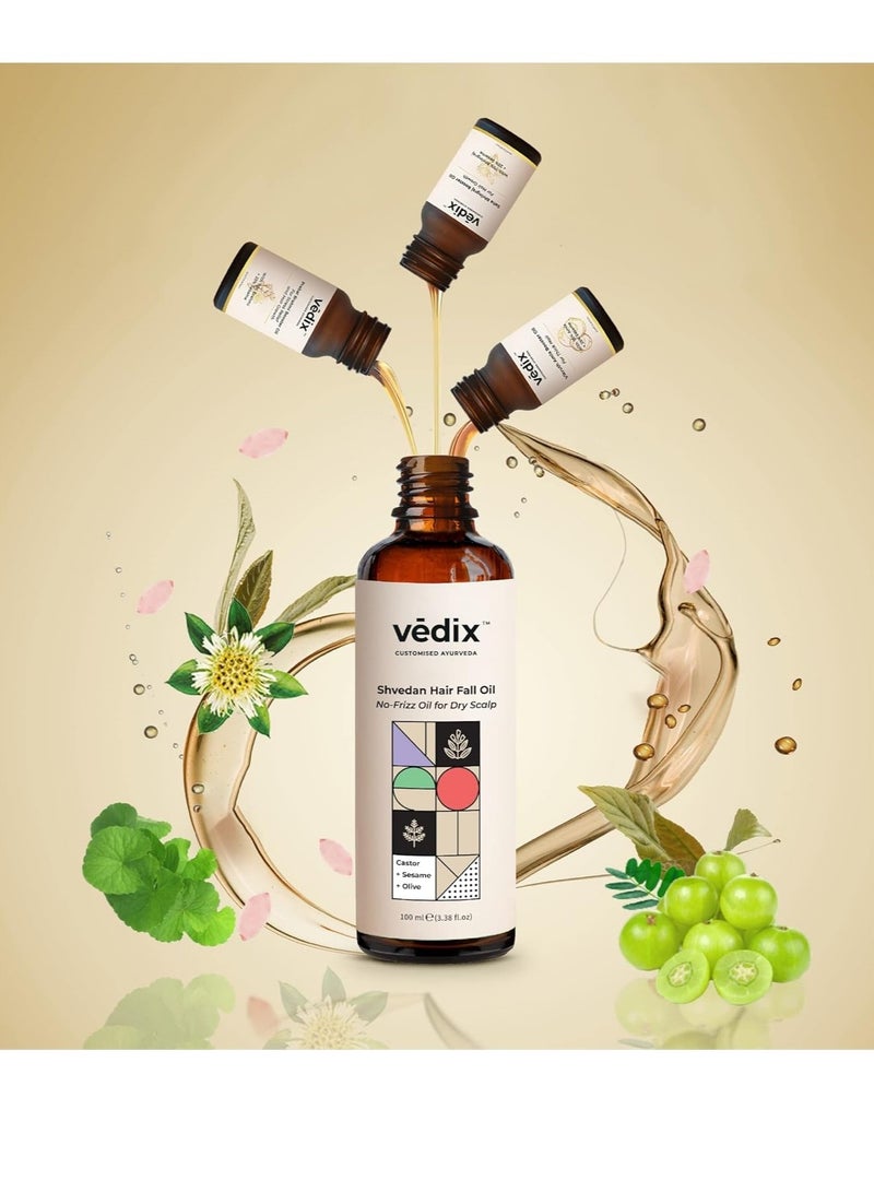 Vedix Ayurvedic Hair Fall Oil Combo with 3 Booster Oils Shvedan No Frizz Hair Oil For Normal Oily Scalp With Amla Brahmi and Bhringraj Booster Oils  gift for women 4 Oils Gift Kit 130ml - Image 2